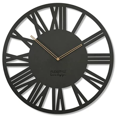 Bild av Flexibel väggklocka stor vuxen 50 cm diameter loft retro av trä ek utan tickande ljud vardagsrum (svart)