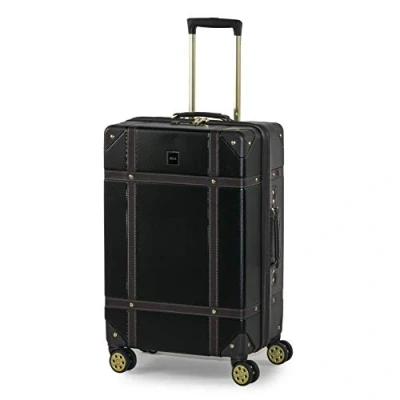 Bild av Rock vintage resväska retro 8 hjul spinner bagage, Svart, M
