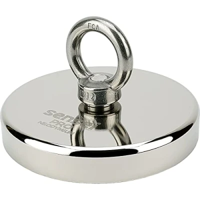 Bild av SENSEI 600 kg magnet, neodymmagnet N52 med övre ögla, Ø 12 x H2 cm, mycket stark för hem, verkstad, vattenfiske
