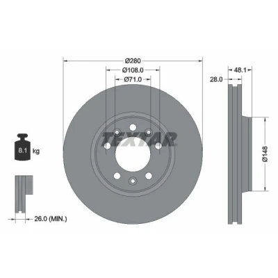 Bild av TEXTAR PRO 92156903 Disque de frein 280 28 05/08 108 ventilé l&#039;intérieur revêtu sans boulon fix roue, moyeu roue