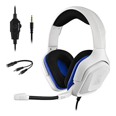 Bild av THE G LAB Korp Cobalt spelheadset PS4 stereo mikrofon, ultralätt, ultrabas stereoheadset 3,5 mm uttag för PC Xbox One Mac Nintendo Switch Tablet Smartphone (vit)