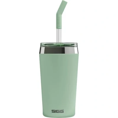 Bild av SIGG Helia Kaffemugg to go (0,45 l), dubbelväggig isolerad termosmugg med glassugrör, läckagesäker rostfritt stål tumlare för varma och kalla drycker Milky Green