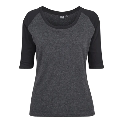 Bild av Urban Classics Ladies 3/4 Contrast Raglan TEE Tshirt med print, Storlek: XXL, Charcoal/black