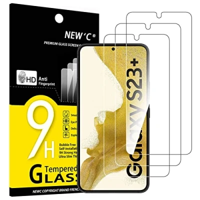 Bild av NEW&#039;C 3 Pack, skärmskydd i glas för Samsung Galaxy S23 Plus / S23+, bubbelfri, 9H hårdhet, 0,33 mm ultratransparent, ultrabeständigt härdat