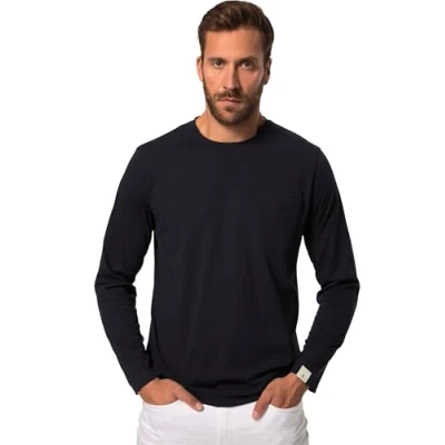 Bild av JP 1880 herr stora storlekar överdimensionerade herrkläder L 8XL Aware långärmad tröja, GOTS certifierad ekologisk bomull 824732, Marinblå, 6XL