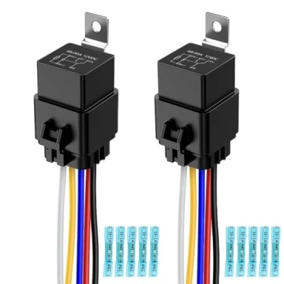 Bild av Gebildet 2 st 40/30 amp vattentät reläomkopplare sele set 12 V DC 5 stifts SPDT bilreläer AWG heta kablar + 10 blå smältterminal