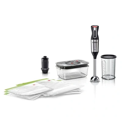Bild av Bosch Hausgeräte ErgoMixx Style Stavmixer MS6CM61V2, Vakuum Funktion, Pump, påse, 4 bladskniv, 12 nivåer, Turbo 1000 W, svart/antracit, Rostfritt stål/svart