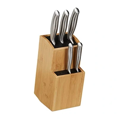 Bild av Relaxdays knivblock bambu, knivstativ med borst, universal, knivhållare utan utrustning, HBT 25,5 x 11,5 18 cm, natur