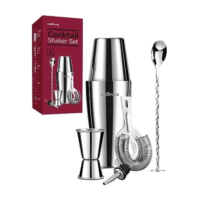 Bild av Cocktail Shaker, Shakers 750 ml, Making Set 6 delar, Shaker Kit med Sil, Dubbel Jigger, Bar Mixing Sked, Boston Bartender Maker Martini för julklappar
