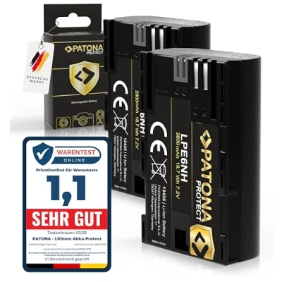 Bild av PATONA Protect V1 (2X) LP E6NH batteri (2400 mAh) kvalitetsbatteri med NTC sensor och hölje intelligent batterisystem senaste generationen (inte förenligt R5c)