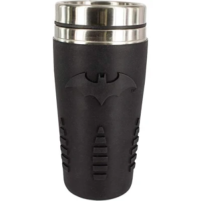 Bild av Paladone PP4380BM Batman resemugg återanvändbar pendlarkopp kaffe och tekanna lätt att rengöra dubbelväggig isolering 450 ml kapacitet spillsäker, svart, 9 stycken (paket med 1)