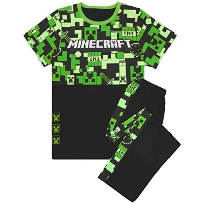 Bild av Minecraft pyjamas för pojkar barn lång eller kortbyxor alternativ och spelare t shirt Creeper PJ set, varor gåvor, Lång, 7 8 Years
