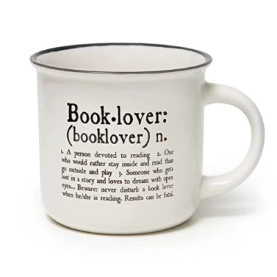 Bild av Legami Puccino Cup New Bone China Porslin, Book Lover tema, Take a Break Collection, kapacitet 350 ml, diskmaskinssäker, mikrovågsugnssäker (CUP0045)