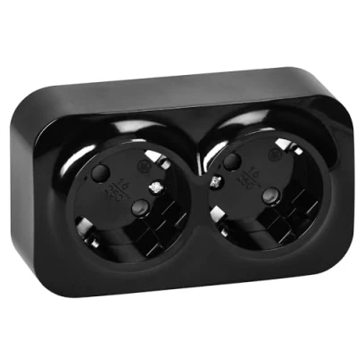 Bild av MIRATIC 2 vägs Vägguttag Ytmonterat Uttag Olika Färger Polerad Yta 6A /230VAC IP20 Svart (2 vägs)