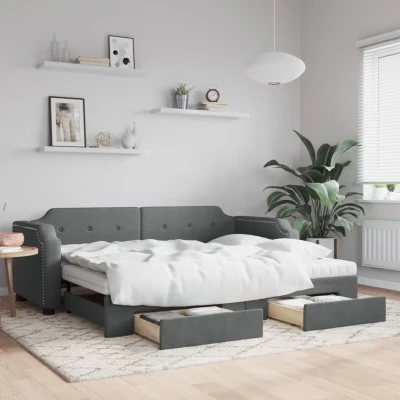 Bild av vidaXL Dagbädd utdragbar med lådor mörkgrå 90x200 cm tyg