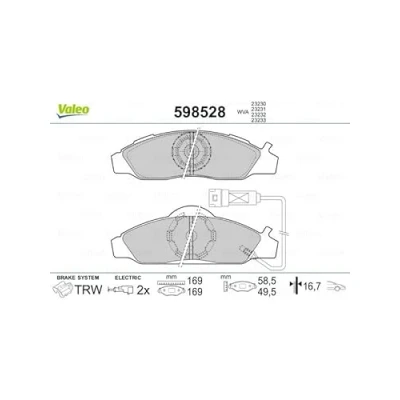 Bild av VALEO 598528 Jeu de plaquettes frein Essieu avant contact signal d&#039;usure inclus SSANGYONG: Musso SUV, Korando II Sports Pick up