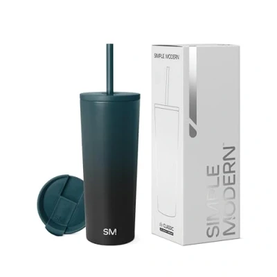 Bild av Simple Modern Isolerad Tumbler med lock och sugrör Iskaffekopp Återanvändbar Rostfritt stål Vattenflaska Resemugg Gåvor för Kvinnor Män Henne Honom Klassisk kollektion 640 ml Månsken
