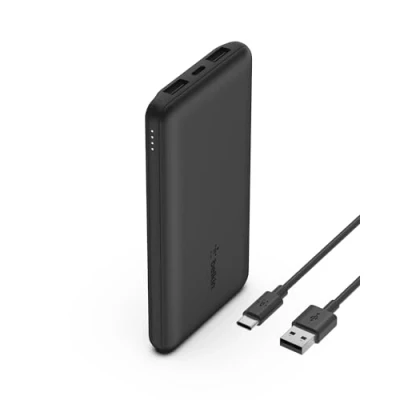 Bild av Belkin 10 000 mAh bärbar powerbank, 10K USB C laddare med 1 port och 2 A portar, batteripaket för upp till 15 W laddning iPhone, Samsung Galaxy, AirPods, iPad, m.fl. Svart