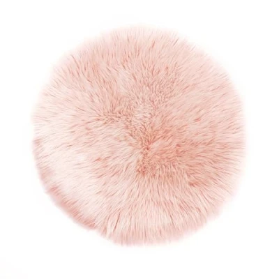 Bild av Teppich Wölkchen Fårskinnsmattor Fuskpäls Mattor Imitation Vardagsrum Sovrum Fluffig Matta Tvättbar Pälsmatta, Sittdyna, Dekorativ Päls Till Stol, Soffa, Säng Rosa 30 cm Runt