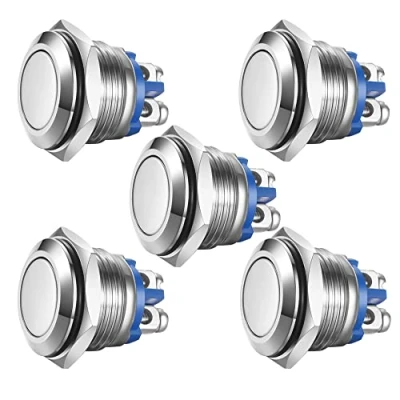 Bild av Gebildet 5 stycken Tillfällig Tryckknapp Skruvklämmor Rostfritt Stål Metall Vattentät Knapp 16 mm 2 A 12V/24V/125V/250V (Platt Huvud)