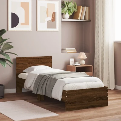 Bild av vidaXL sängram med huvudgavel brun ek 90x200 cm konstruerat trä, sovrumsmöbel, sängbotten, gästsäng, säng, enkelsäng,