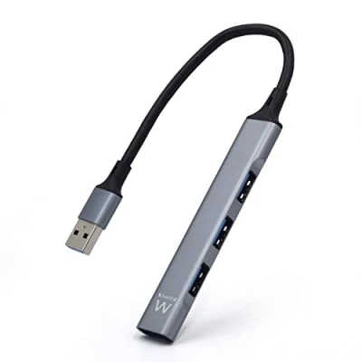 Bild av Ewent EW1144 USB A hub, 4 port ultratunn datahubb med 3 2.0 portar, 1 3.2 port, Slim Type Hub för Macbook Pro/Air, bärbar dator, PS5/PS4 och Mac OS, Windows, Android aluminium