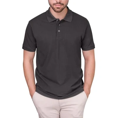 Bild av HRM Luxury Polo för män I Premium pikétröja av 100% bomull basic upp till 60 C färgbeständig, tvättbar Högkvalitativa och hållbara herrkläder, Grå (mörkgrå 06 mörkgrå), L