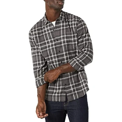 Bild av Amazon Essentials Men&#039;s Långärmad flanellskjorta (finns i Big &amp; Tall), Grå Rutig, L