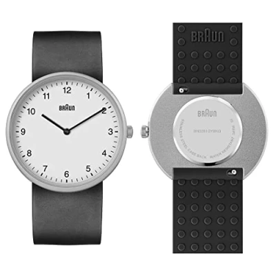 Bild av Braun 2 hand analog kvartsklocka med extra silikongummirem, snabbfrigörande fjäderstänger, 38 mm., grå/Svart, Klassisk