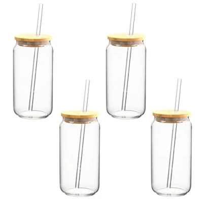 Bild av HanseKitchen dricksglas set med glassugrör [4 x 500 ml] perfekt för iskaffe, vatten och cocktails longdrinkglas, iskaffe kaffeglas iced coffee matcha glas (500 ml)