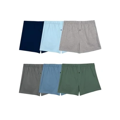 Bild av Fruit of the Loom mäns etikettfria boxershorts (stickade och vävda) (förpackning med 6), Stickad 6 pack blandade färger, L