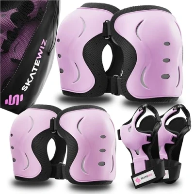 Bild av Skatewiz knäskydd barn, skydd inlines barn skyddsset skridskor knä och armbågsskydd Impact, storlek XS i rosa svart