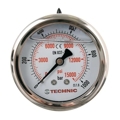 Bild av Manometer glycerin fylld 63 mm 01000 bar 15 000 PSI 1/4 tum tryckdisplay