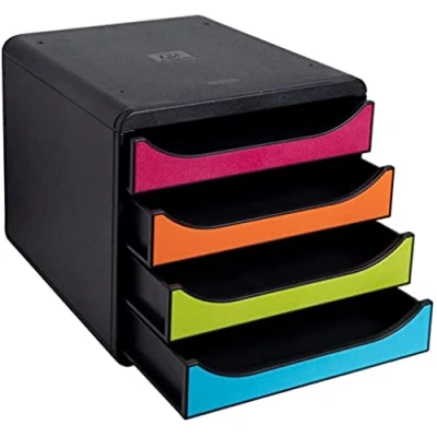 Bild av Exacompta Ref 310498D BIG BOX skrivbordslåda set 4 x 55 mm lådor, lämplig för A4+ dokument, 347 278 267 mm, 100% återvunnen plast svart/Harlequin