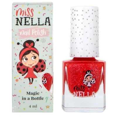 Bild av Miss Nella Croco Dazzle Speciellt röd glitternagellack för barn, vattenbaserat och luktfritt som enkelt går att skala bort.