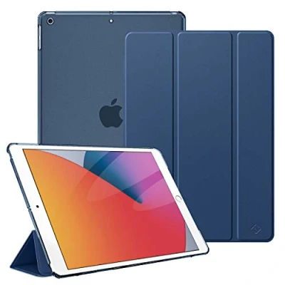 Bild av FINTIE Fodral till nya iPad 10,2 tums 8:e generationen 2020/iPad 7:e 2019 lätt och slimmat fodralställ med genomskinligt frostat skydd på baksidan, automatisk uppvakning/sömn, marinblå