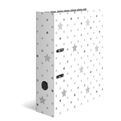 Bild av Herma spak Arch file stjärnor med vit grå stjärnmotiv, A4, 70 mm rygg, inre tryck, 1 mapp