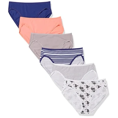 Bild av Amazon Essentials Women&#039;s Korta underkläder i bomull med höga ben (finns plusstorlek), Pack of 6, Blommig/Flerfärgad/Prickar/Rand, M