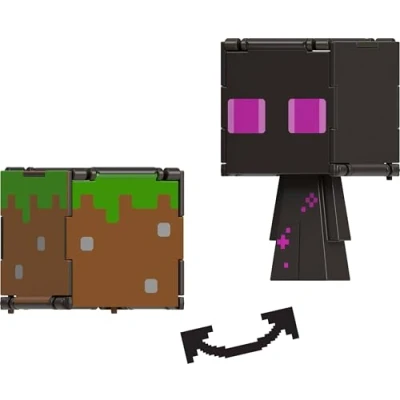 Bild av Mattel Minecraft Flippin&#039; figurer kollektion med 2 i 1 fidgetlek, 9,5 cm skala, stora huvuden och pixlad design (tecken kan variera)