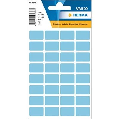 Bild av HERMA 3643 multifunktionsetiketter mini (12 x 18 mm, 5 ark, papper, matt) självhäftande, permanenta hushållsetiketter för handskriven märkning, 160 klistermärken, blå