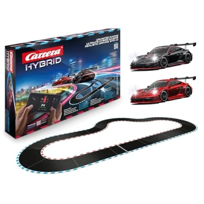 Bild av Carrera hybrid Devil Drivers Racerbana, senaste generationens racingnöje, med 2 legendariska Porsche 911 GT3 R racingbilar, skala 1:50, teknik AI stöd, styrning via smartphone app