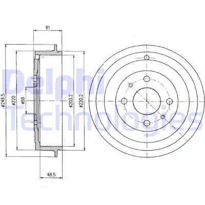 Bild av DELPHI BF366 Tambours de Frein sans bague ABS, roulement roue 250 FIAT: Panda II 5 portes, Punto 3/5 BRAVO 1, LANCIA: Musa