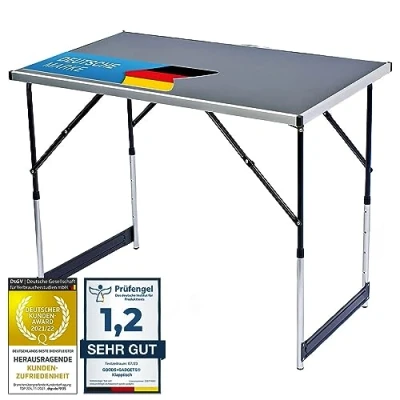 Bild av hopfällbart multifunktionsbord, campingbord, bord, marknadsbord, höj och sänkbart tapetseringsbord, sidobord för camping i trädgården festivaler, marknader (Svart: 100x60 cm)