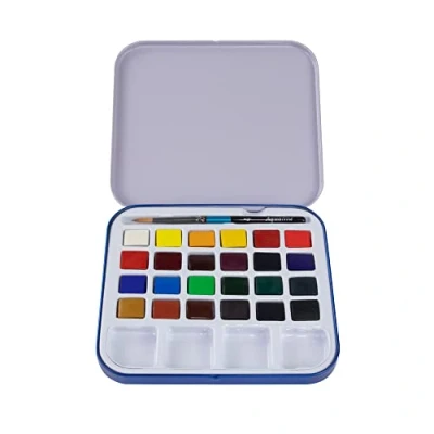 Bild av Daler Rowney aquafine akvarell halvpanna färg reseset, 24 blandade färger + 1 akvarellborste, perfekt för professionella och nybörjarkonstnärer studenter