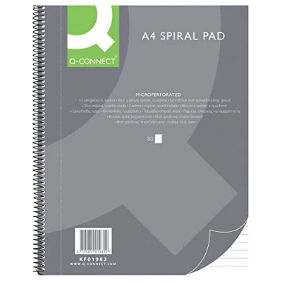 Bild av Q Connect Spiral anteckningsblock A4 linjerat/80 ark/160 sidor/anteckningsbok spiralblock collegeblock/anteckningsblock med spiralbindning/skolblock skrivblock