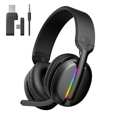 Bild av MANKIW Trådlöst spelheadset för PS5, PS4, PC, Mac, 2,4 GHz USB &amp; Type C 5,4 Bluetooth spelhörlurar med låg latens, brusreducerande mikrofon, 40 timmar. Batteri, 3,5 mm kabelläge