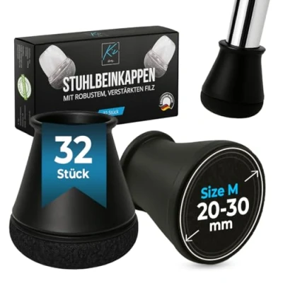 Bild av Stolsben runda svarta, 32 stycken, 2030 mm, filtkuddar för stolar, skyddskåpor stolsben, golvskydd stolar med filt, glidhjälpmedel