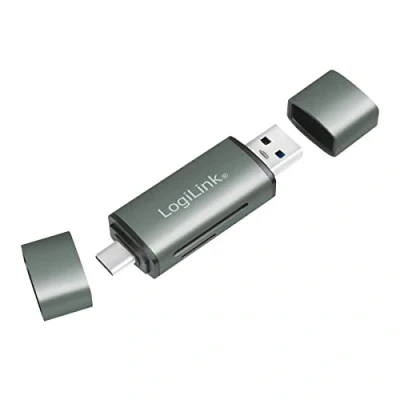 Bild av LogiLink CR0043 USB 3.2 (Gen1) kortläsare för SD och microSD kort i aluminiumhölje, minneskort upp till 2 TB, anslutning via A eller C