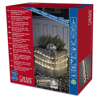 Bild av Konstsmide LED ljusslinga, 6 m, med ljussensor och h 9 timer, 96 varma vita dioder, batteridriven, utomhus (IP44), 4 x D 1,5 V (exkl.) 3744 100