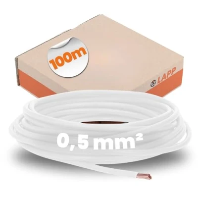 Bild av 100 meter Lapp 4510051 H05V K 0,5 mm² vit I kabelkabel flexibel trådkabel PVC enkelladdare tråd mm2 kabeldragning